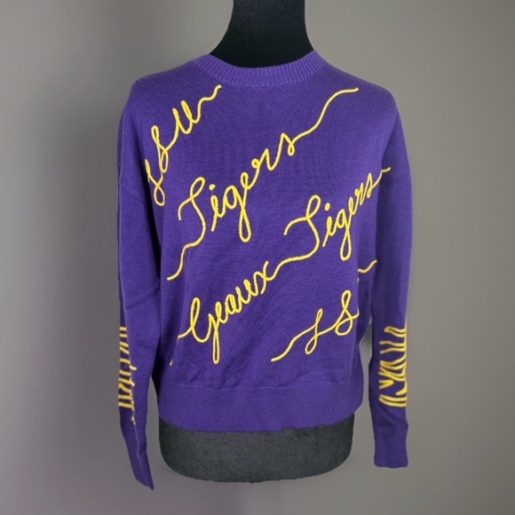 Kadyluxe Sweaters - KadyLuxe Women's Purple LSU Tigers Love Note Embroidered Sweater- Small